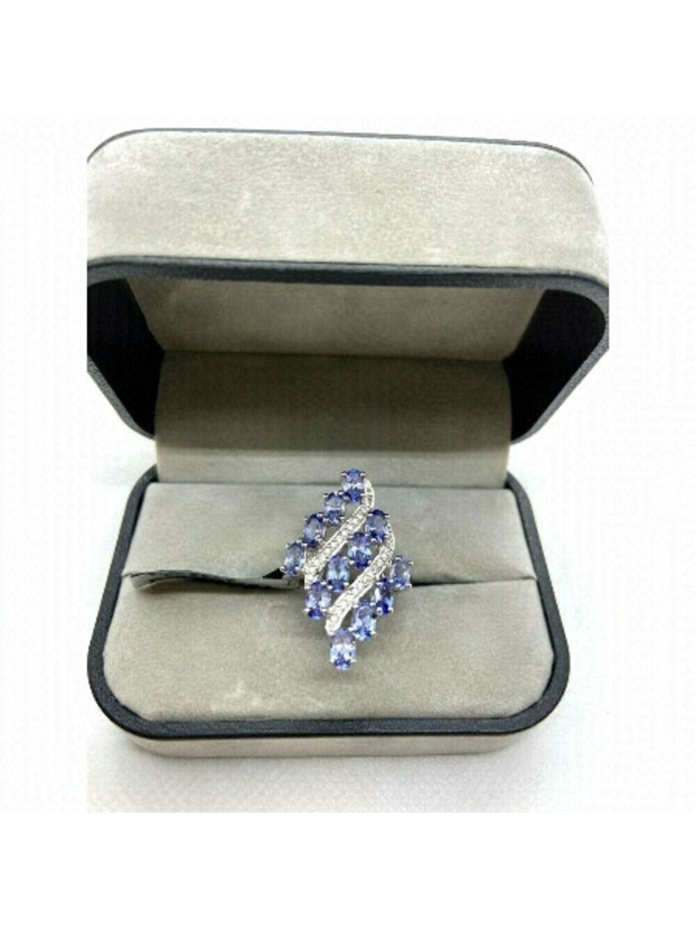 Silver Tanzanite and White Topaz Rhodium Plated Ring